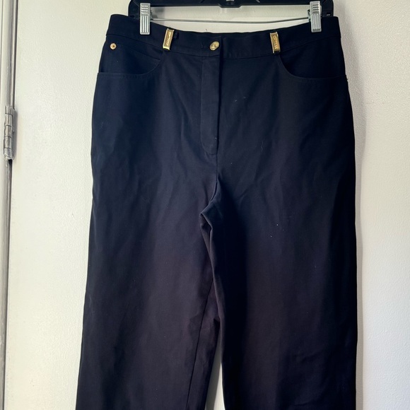 ST. John Sport Pants Size 10 Black Marie Gray Fly Gold Button USA Made - Picture 2 of 8